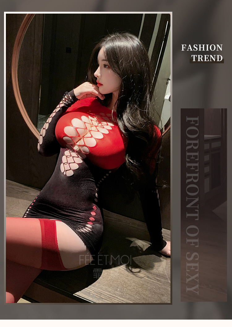 7578渐变色魅惑镂空网衣包臀裙(图6)