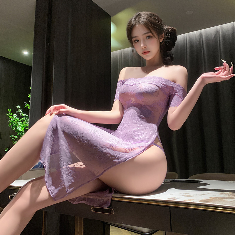 6713漫野玫瑰一字领透视旗袍(图6)