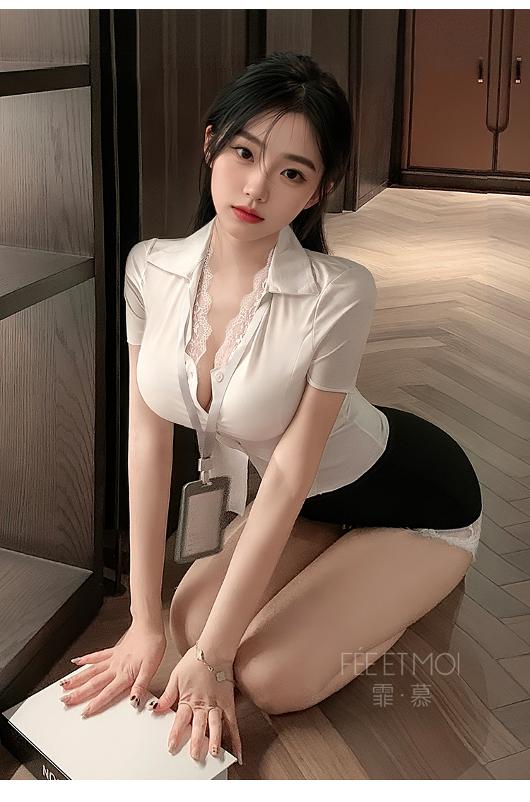 6206深V露沟蕾丝秘书套装(图6)