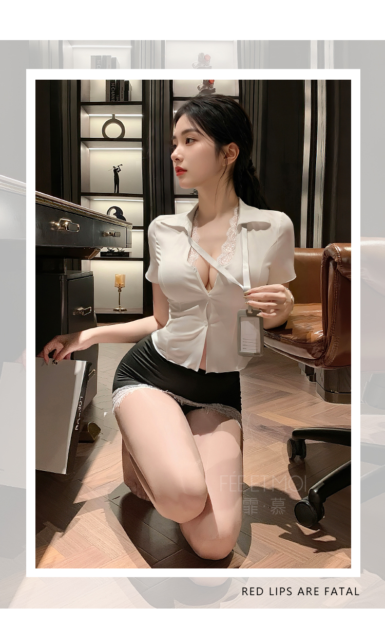 6206深V露沟蕾丝秘书套装(图7)