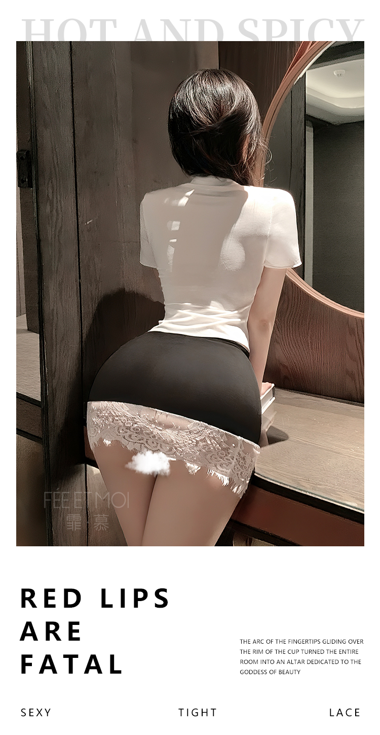 6206深V露沟蕾丝秘书套装(图5)