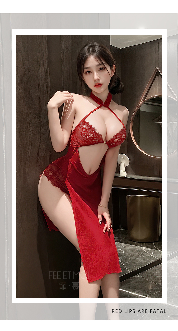 ZY184风情玫瑰挖空盘扣旗袍(图7)