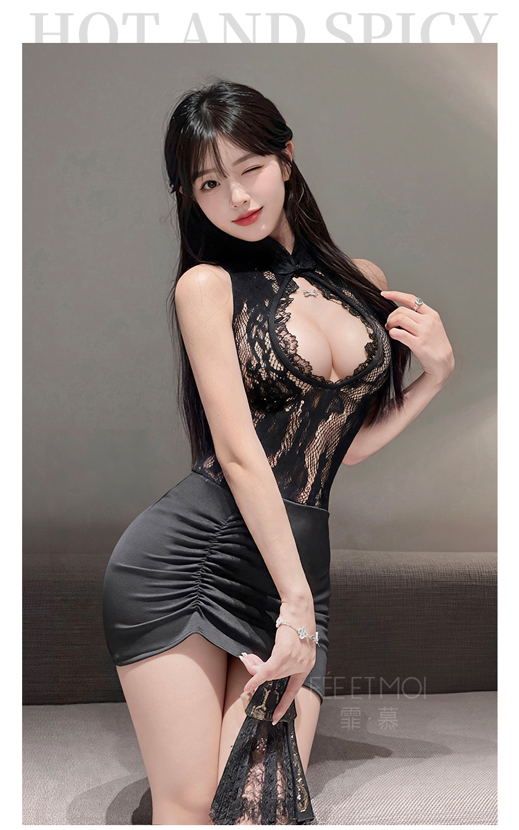 ZY121贴身小秘镂空旗袍网衣裙(图5)