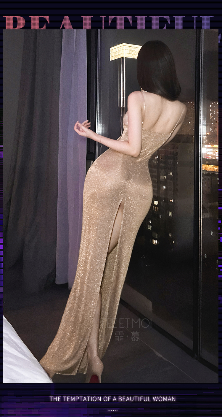 ZY170鎏金欲影修身开叉连衣裙(图9)