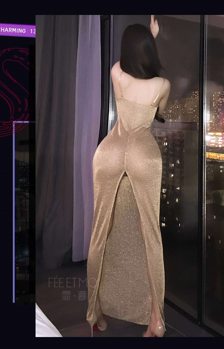 ZY170鎏金欲影修身开叉连衣裙(图7)