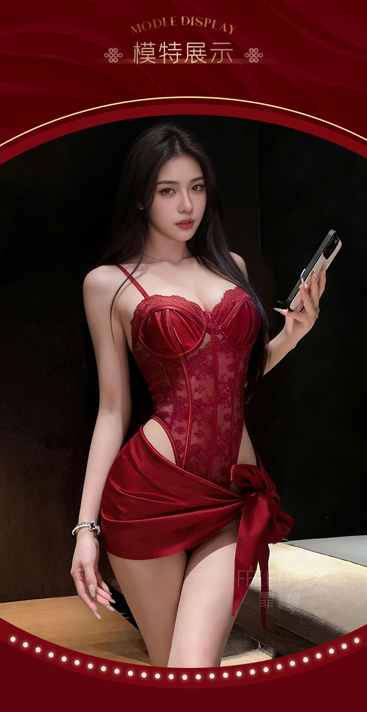 7717夜色撩欲钢圈连体衣套装(图7)