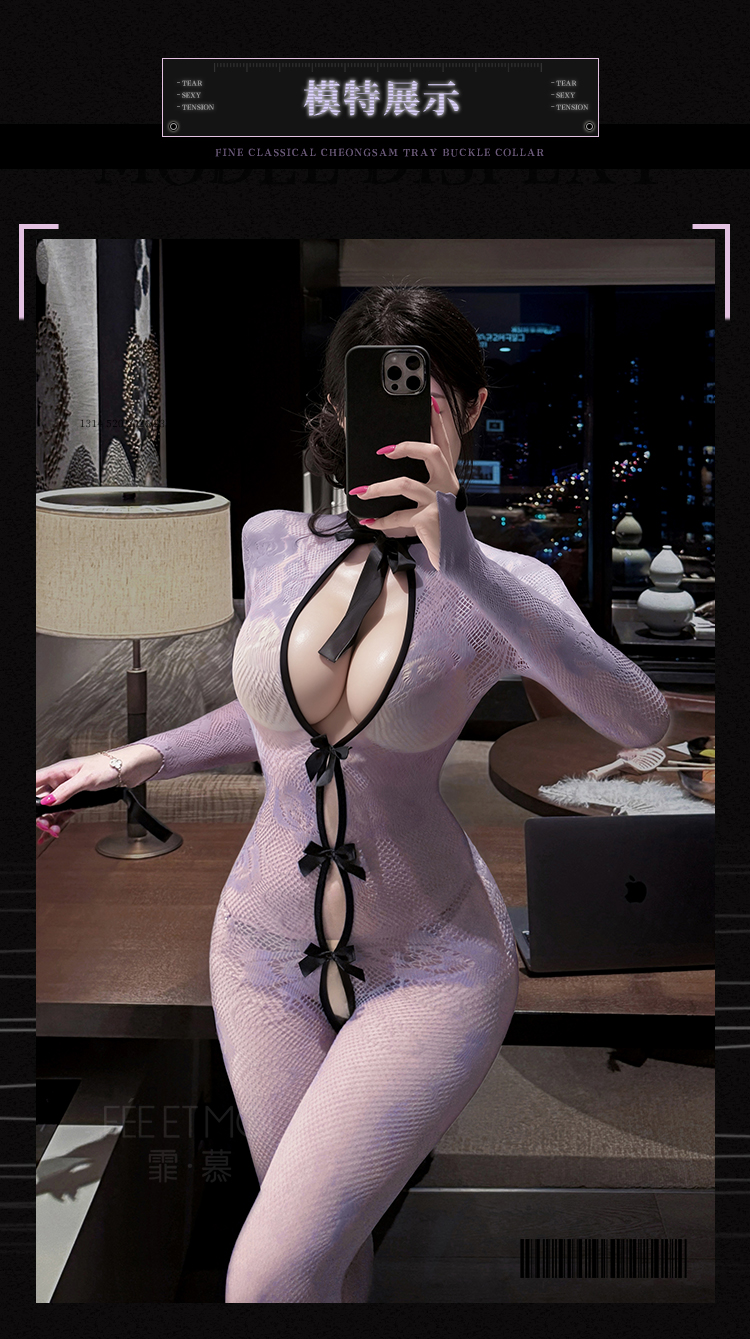 ZY186蝶栖花影开裆连身网袜(图6)