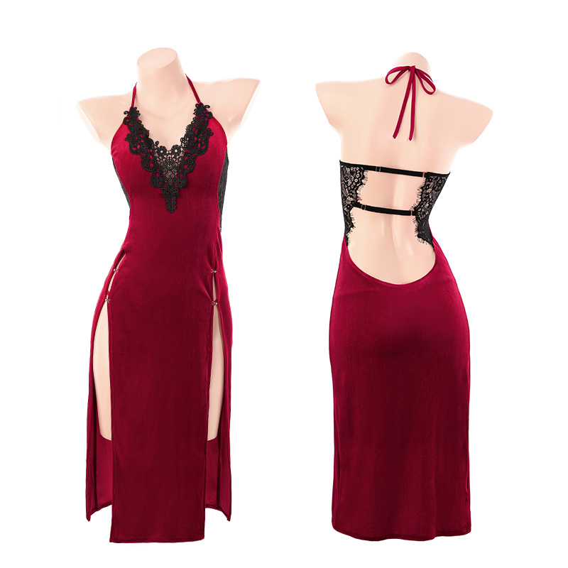 6153人间朱砂痣深V丝绒睡裙(图11)