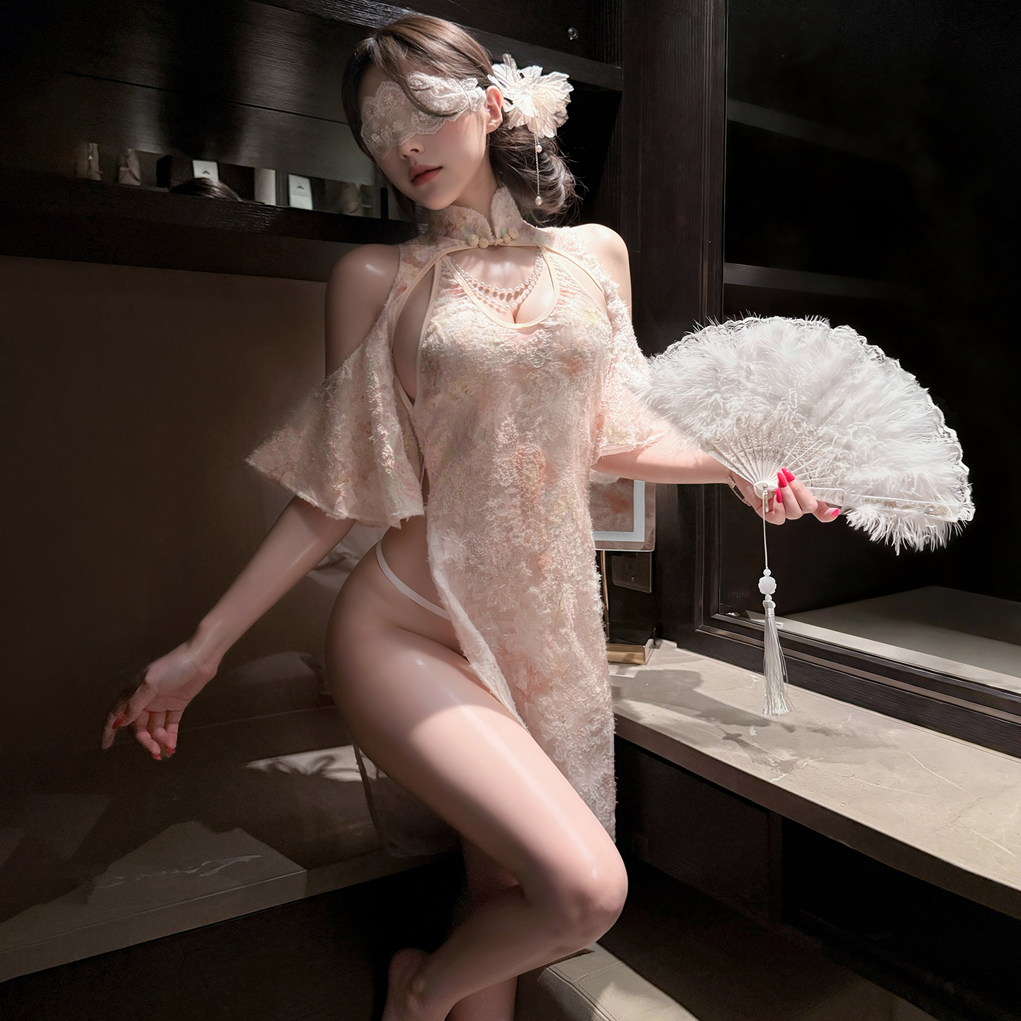 ZY178雪绒佳人珠链盘扣连衣裙(图3)