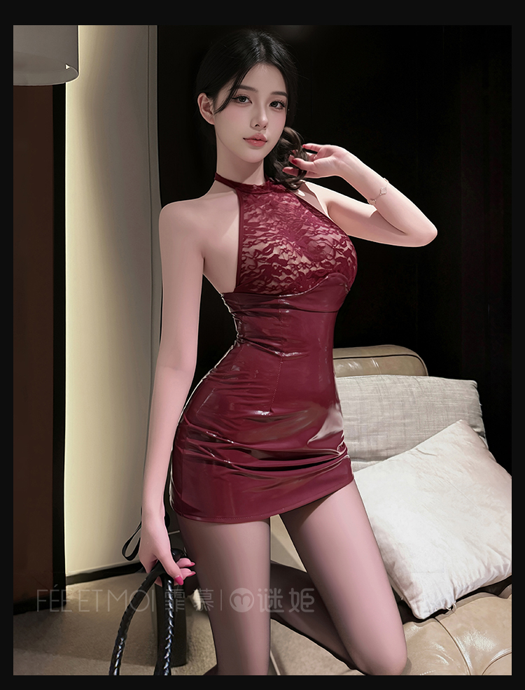 6529复古连体衣高腰皮裙套装(图8)