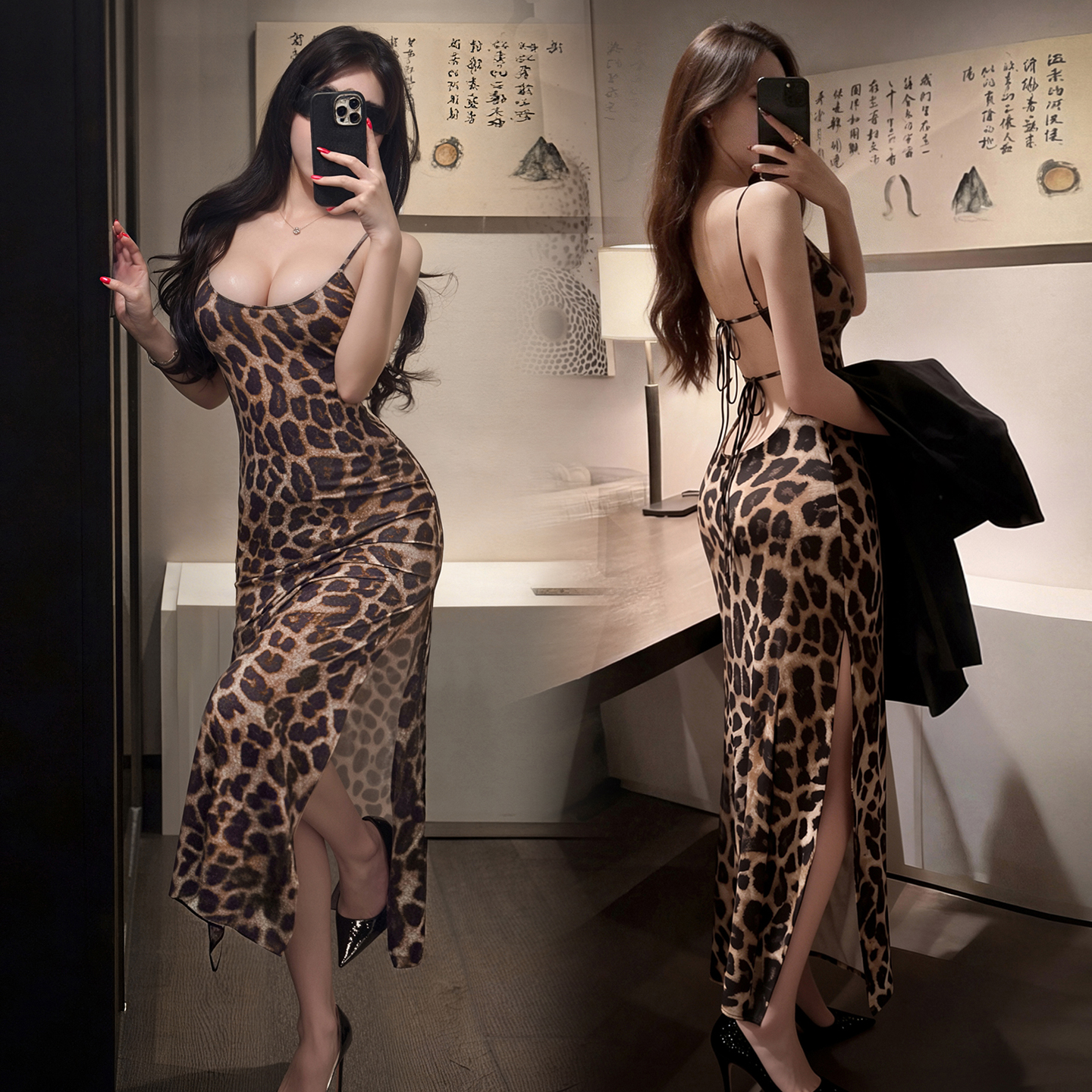 6543性感辣妹豹纹露背吊带裙(图2)
